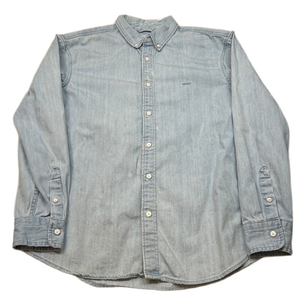 Levis Denim Shirt Mens‎ Medium Light Blue Wash Button Down Relaxed Fit